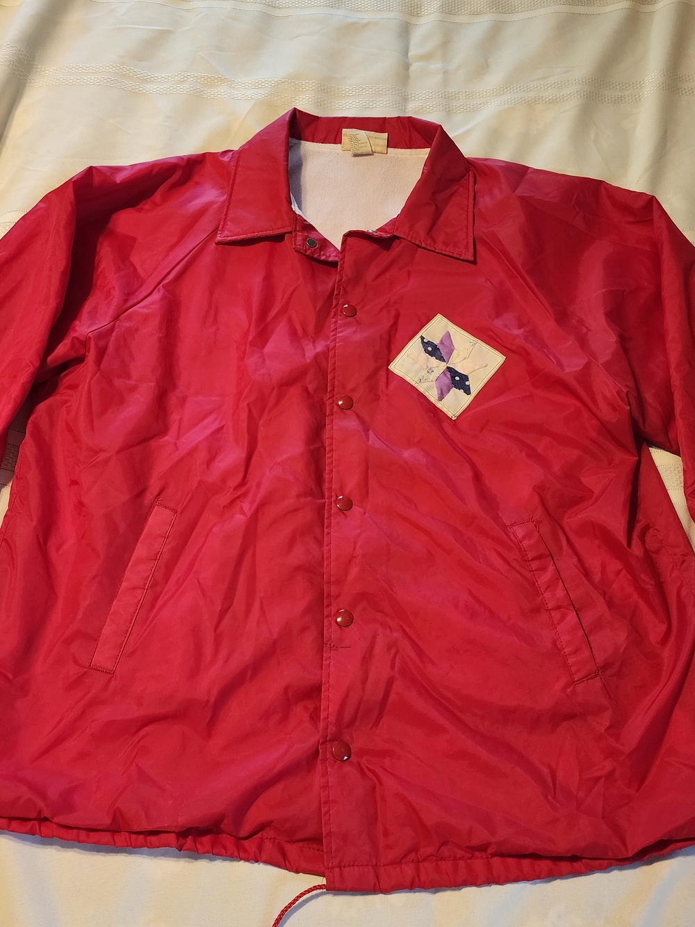 Red Women's Bomber Coach Jacket with Decorative Patch